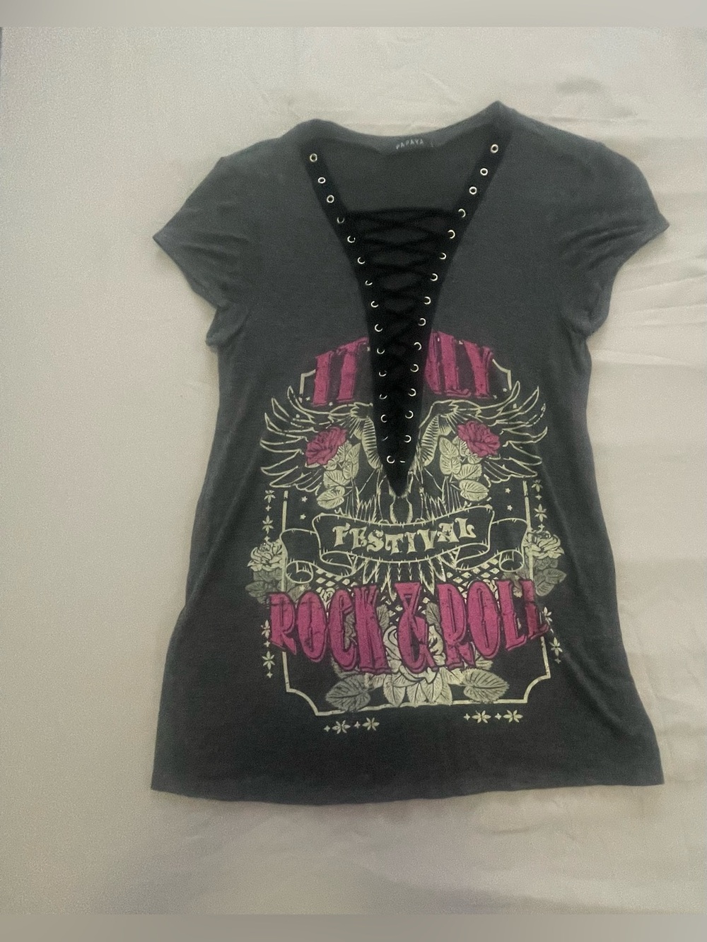 Papaya Black Lace-Up Rock & Roll Graphic Tee